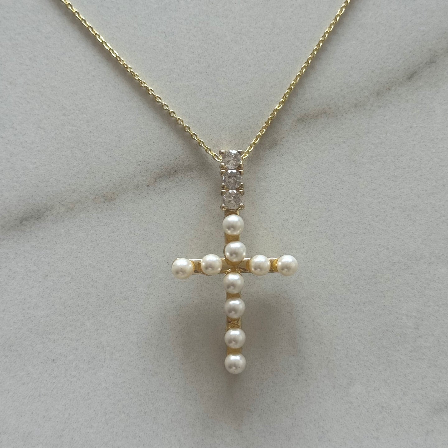 CADENA CRUZ PERLAS